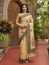 MIMOSA Tussar Banarasi Cotton Saree — AI Model lifestyle pose 1