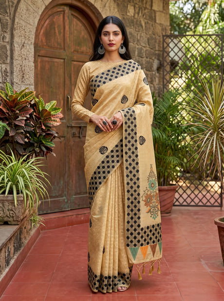 MIMOSA Tussar Banarasi Cotton Saree — AI Model lifestyle pose 1