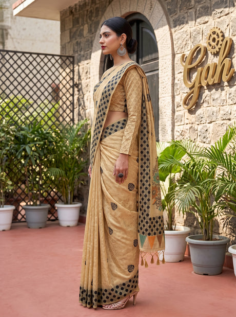 MIMOSA Tussar Banarasi Cotton Saree — saree shot pallu body