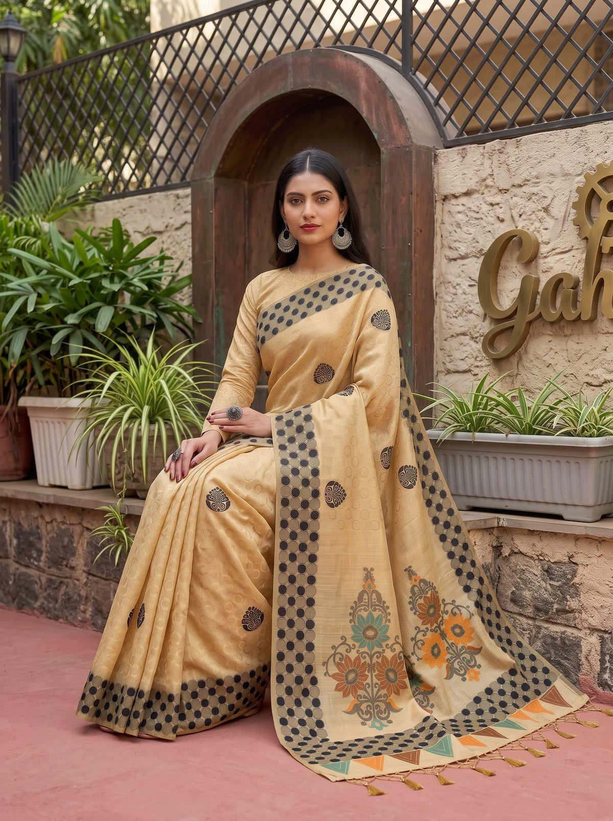 MIMOSA Tussar Banarasi Cotton Saree — pose 8 styling detail