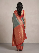 MIMOSA Bottle Green Kanjivaram Art Silk Saree — Saree shot pallu and body