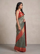 MIMOSA Bottle Green Kanjivaram Saree — pose 3 styling detail