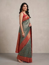 MIMOSA Bottle Green Kanjivaram Saree — pose 5 styling detail