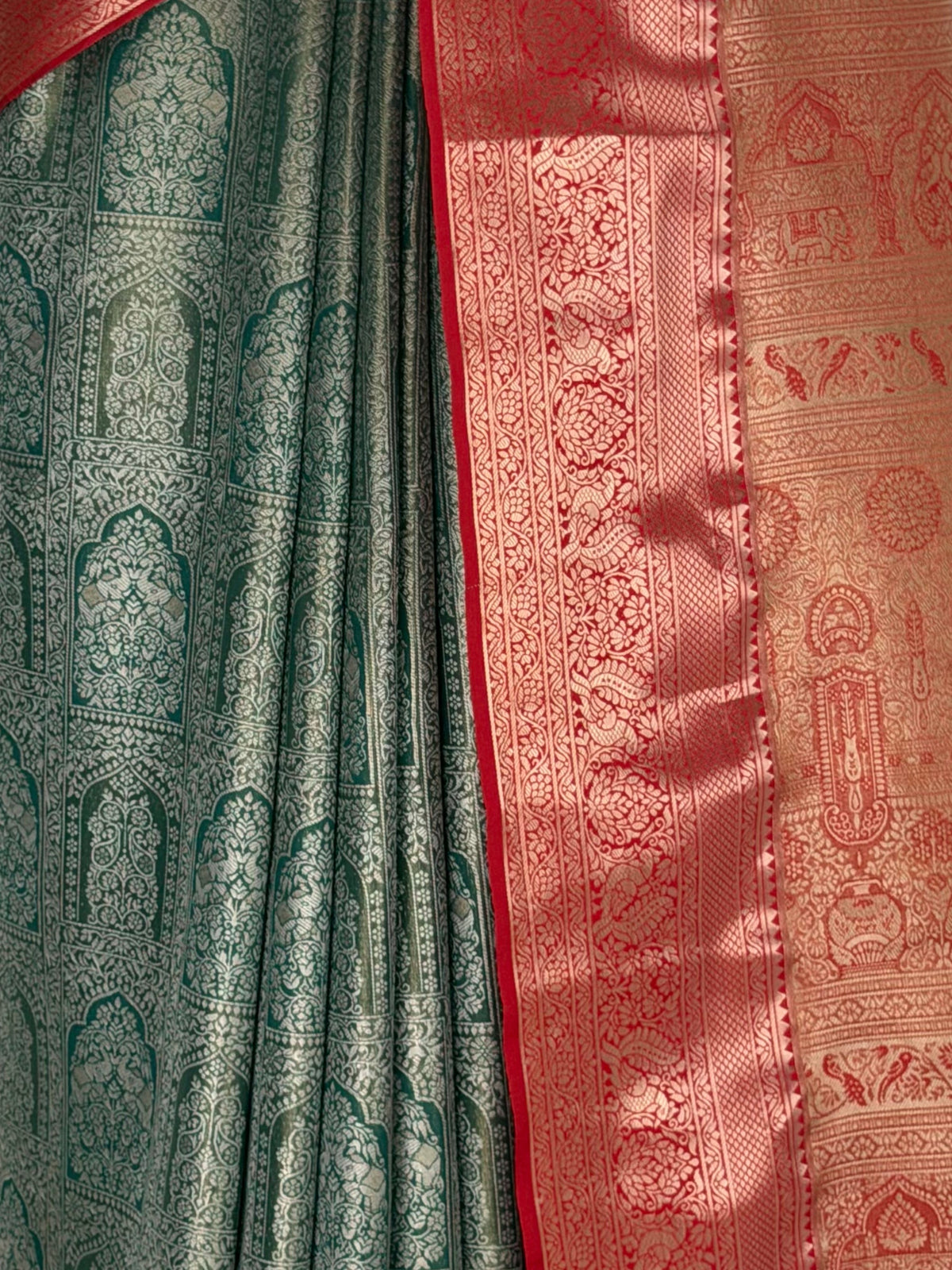 MIMOSA Bottle Green Kanjivaram Saree — fleets shot full lifestyle