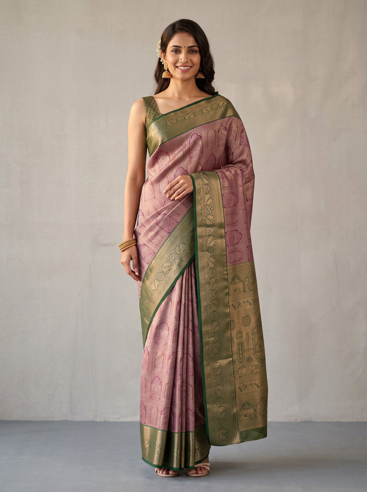 MIMOSA Magenta Kanjivaram Art Silk Saree — AI Model lifestyle pose