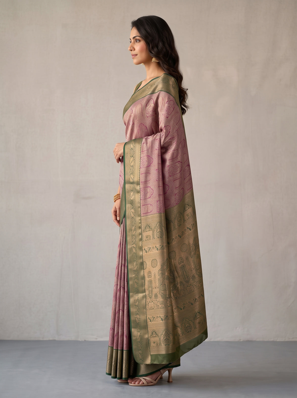 MIMOSA Magenta Kanjivaram Saree — pose 3 styling detail