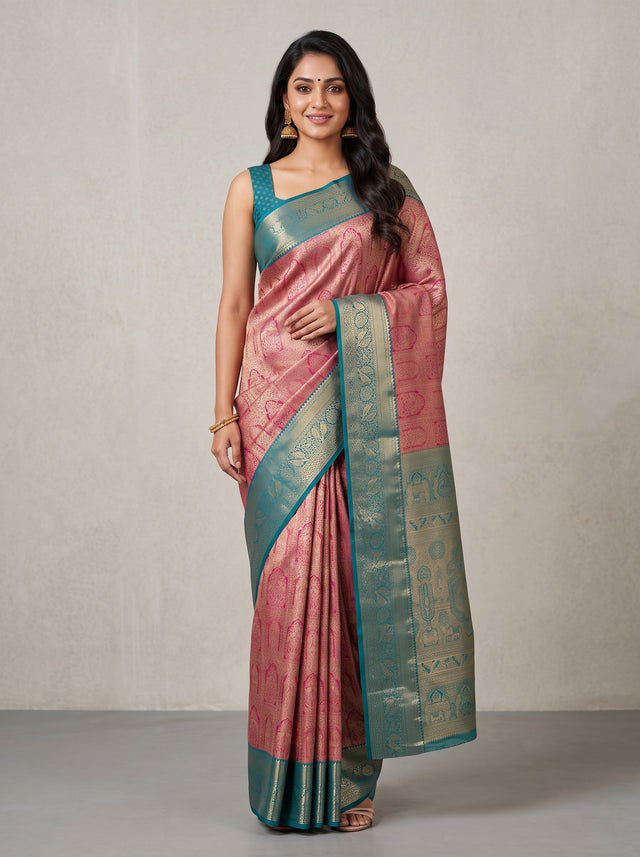 MIMOSA Rani Kanjivaram Art Silk Saree — AI Model lifestyle pose