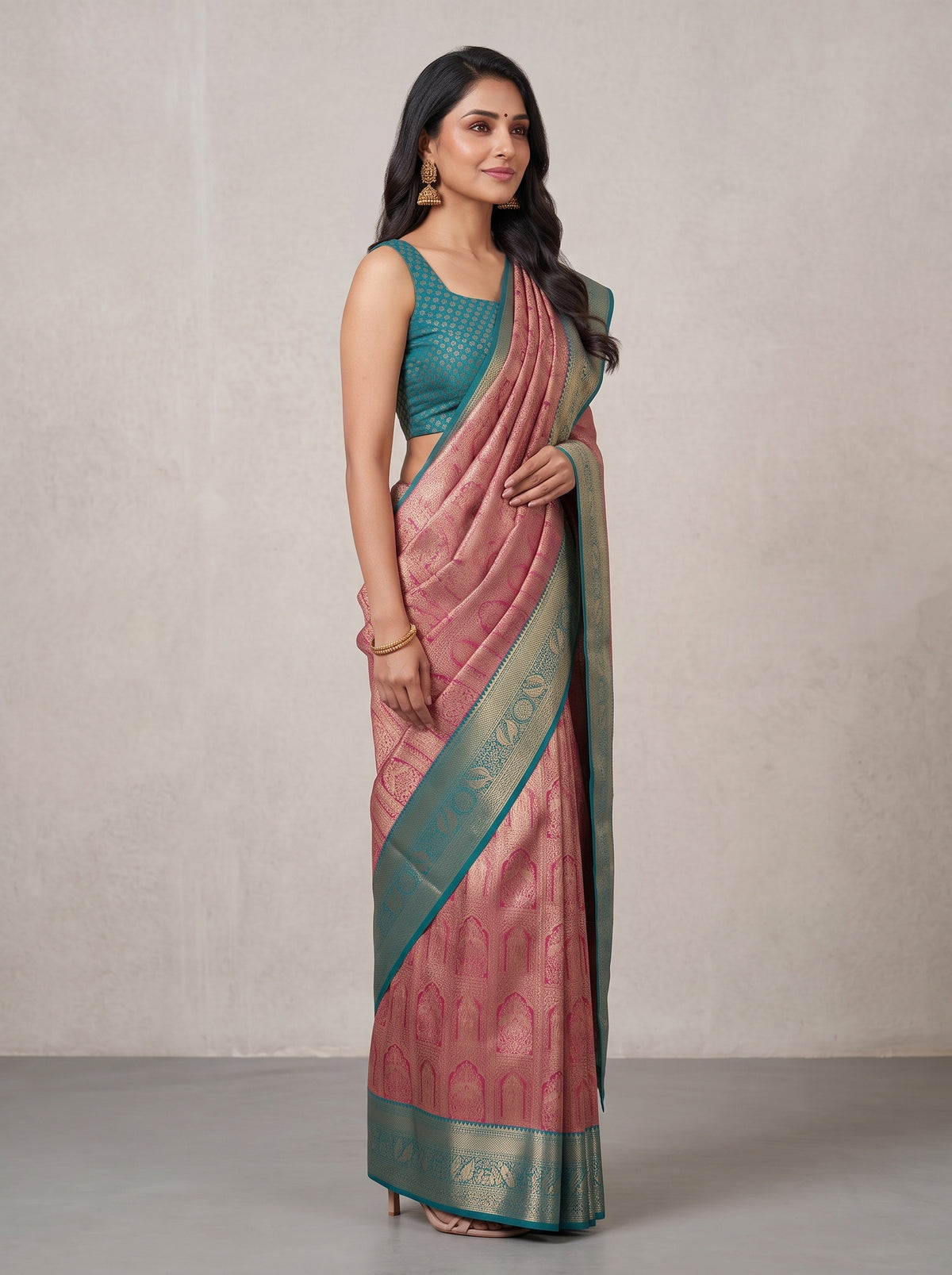 MIMOSA Rani Kanjivaram Saree — pose 3 styling detail