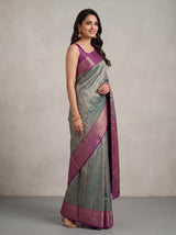 MIMOSA Sapphire Kanjivaram Saree — pose 3 styling detail