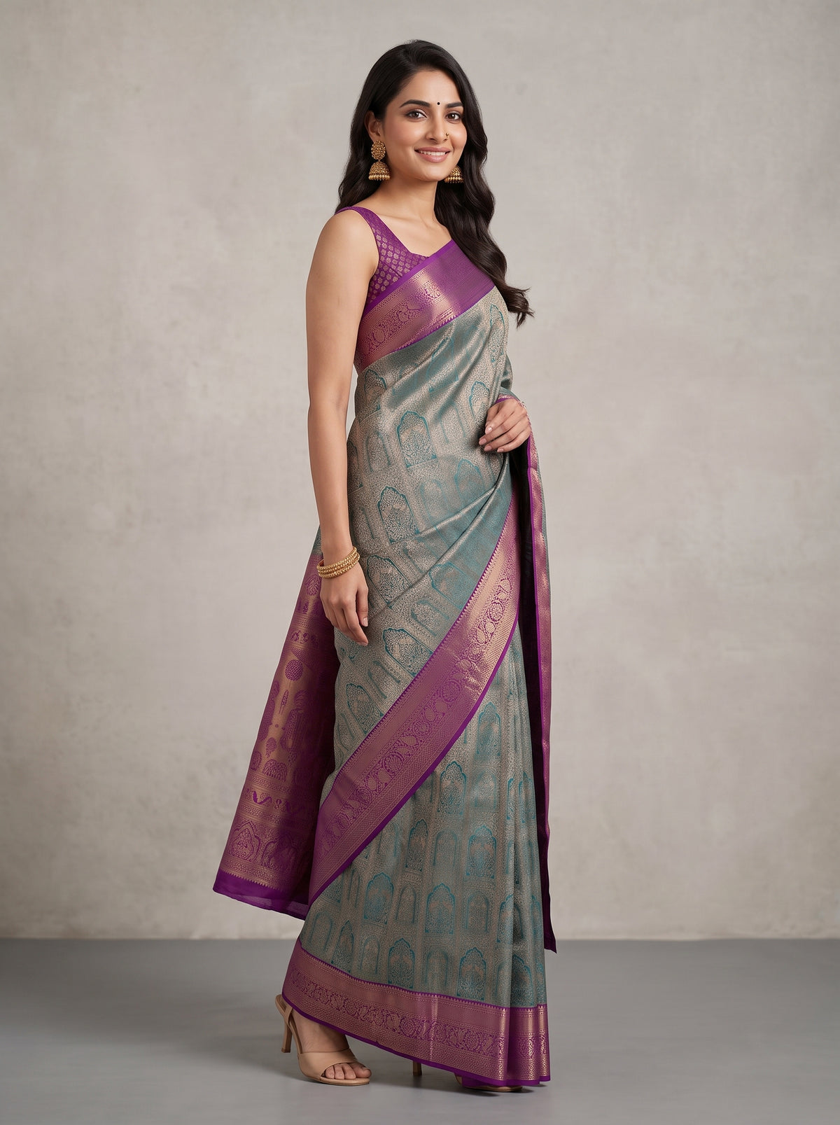 MIMOSA Sapphire Kanjivaram Saree — pose 5 styling detail