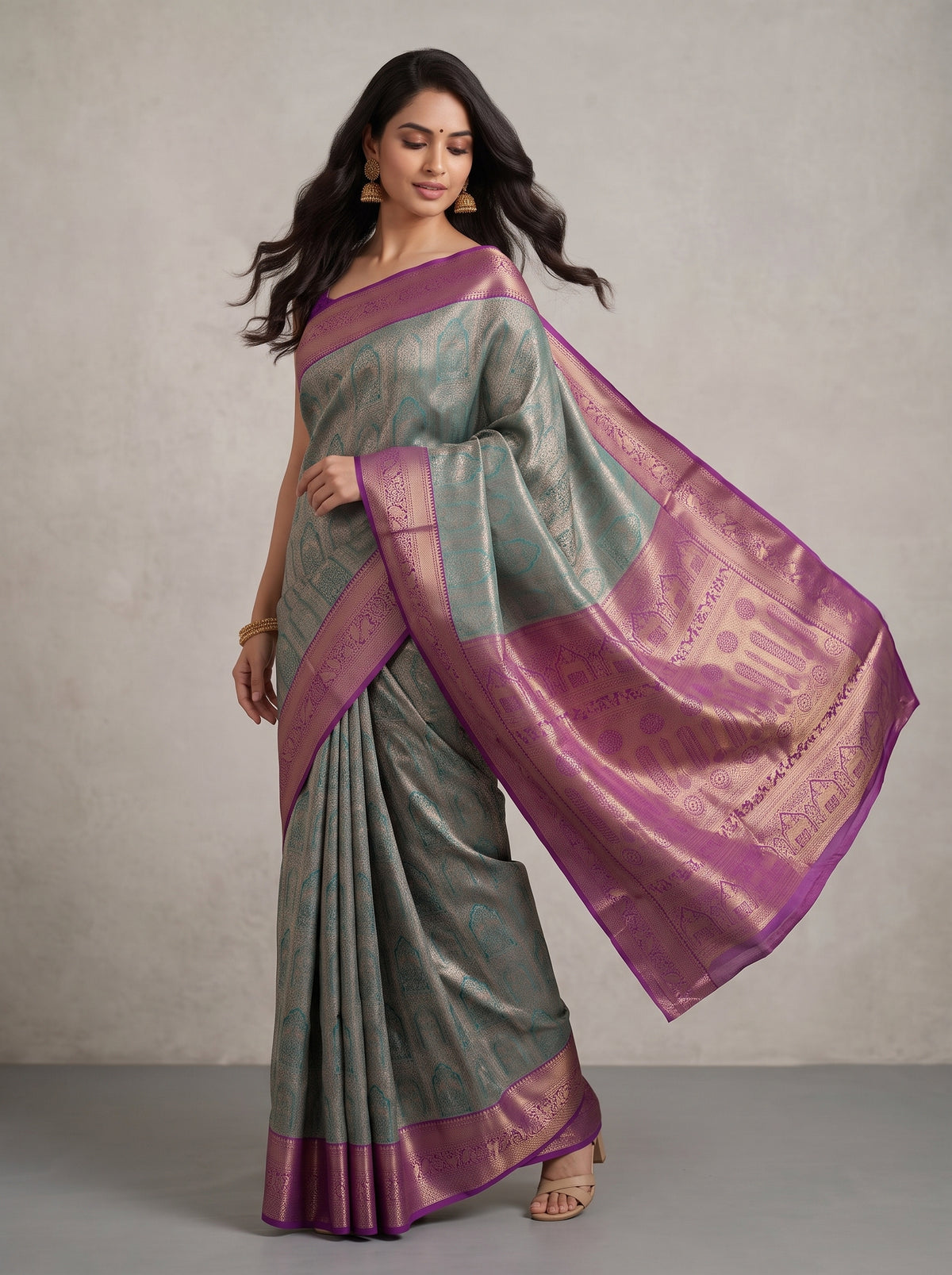 MIMOSA Sapphire Kanjivaram Saree — pose 9 styling detail