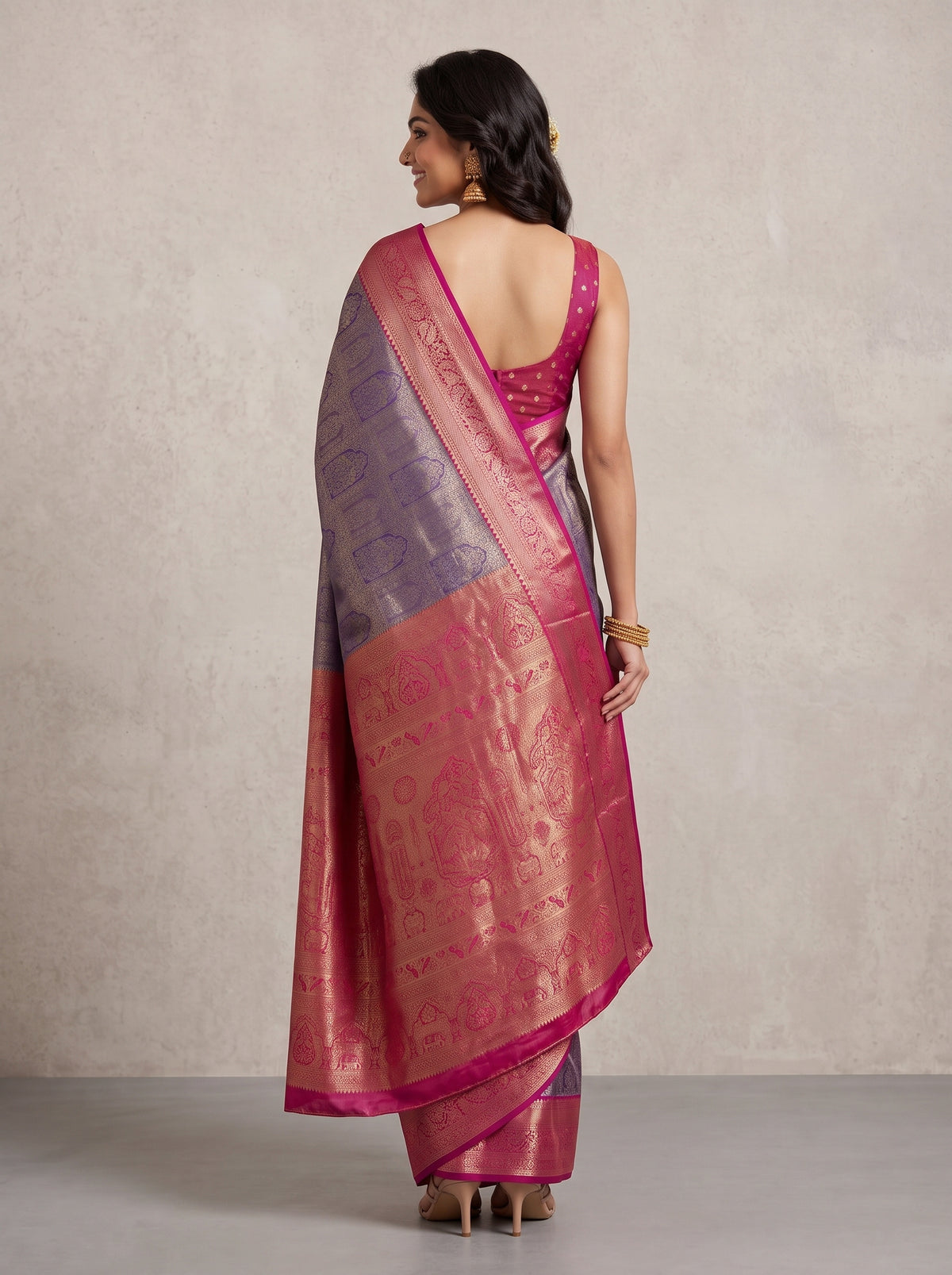 MIMOSA Violet Kanjivaram Art Silk Saree — Saree shot pallu and body