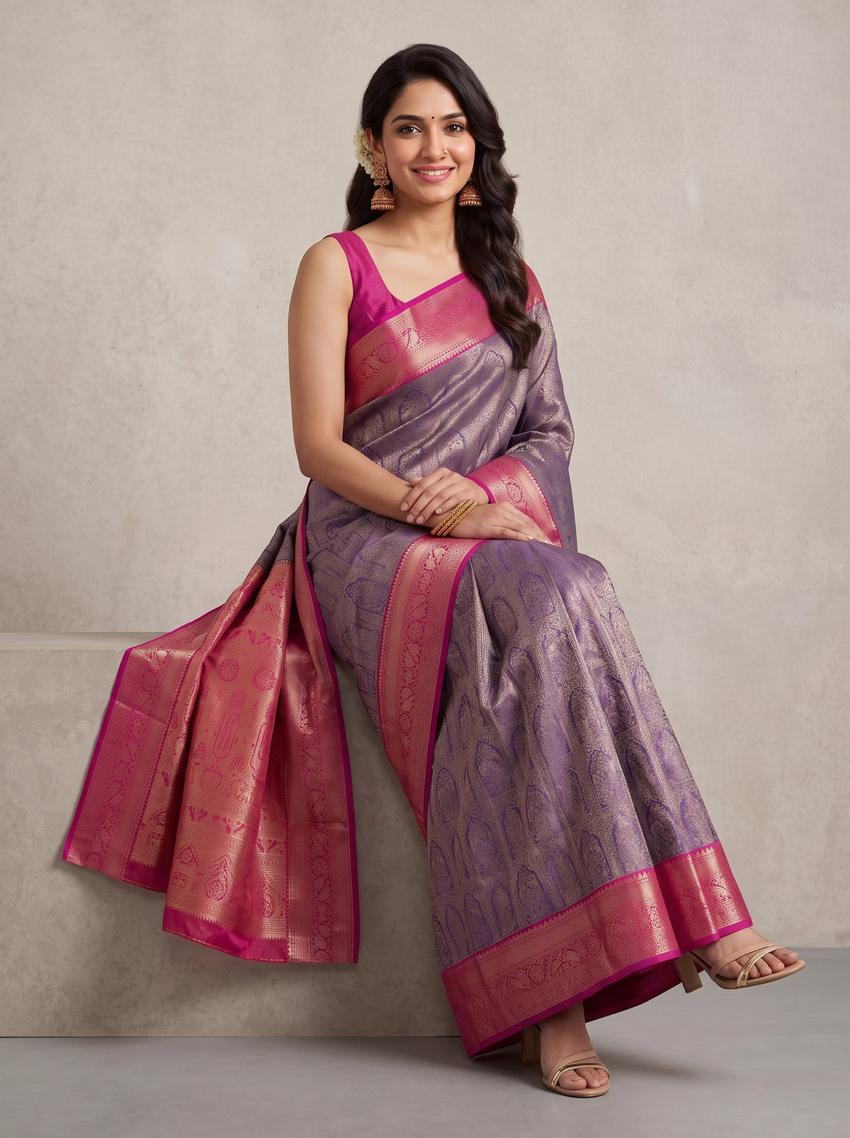 MIMOSA Violet Kanjivaram Saree — pose 8 styling detail