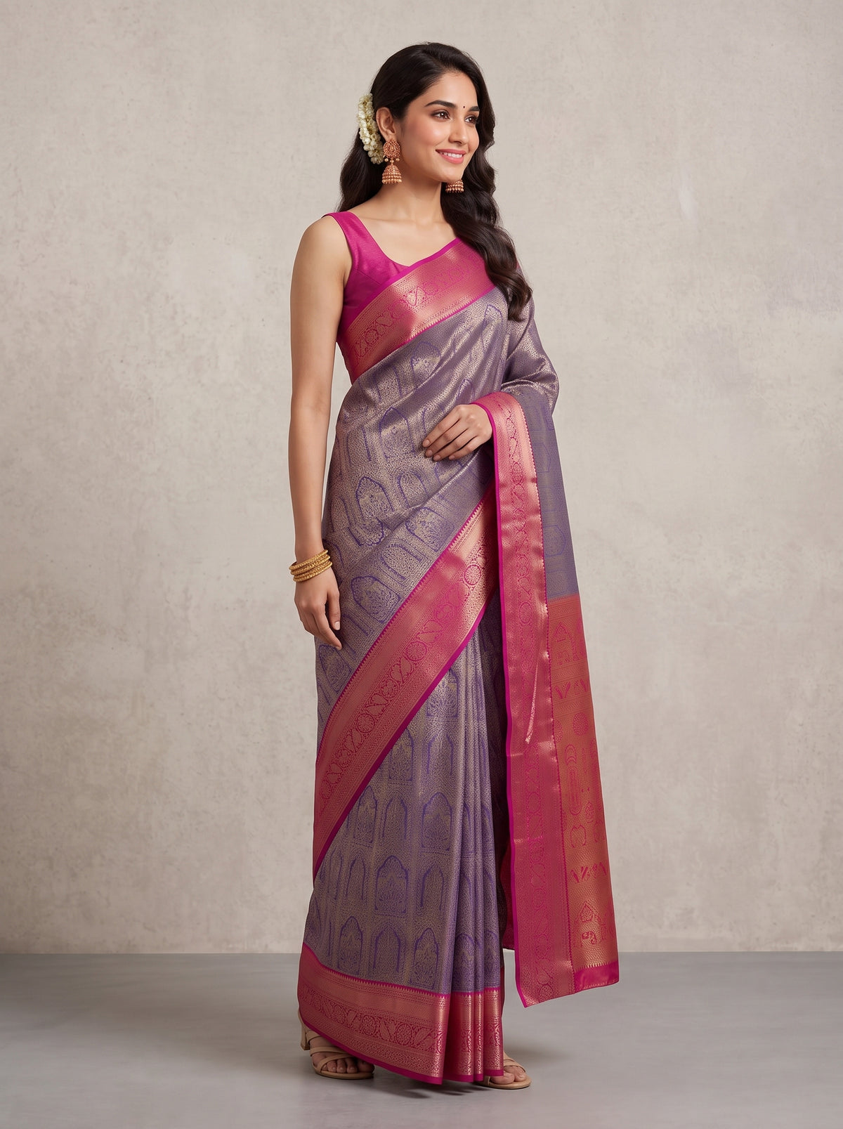 MIMOSA Violet Kanjivaram Saree — pose 9 styling detail