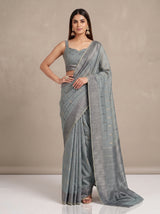 MIMOSA Grey Banarasi Saree — pose 4 styling detail