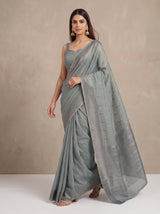 MIMOSA Grey Banarasi Saree — pose 6 styling detail