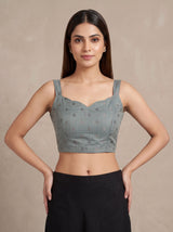 MIMOSA Grey Banarasi Saree — blouse close-up