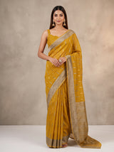 MIMOSA Mustard Banarasi Saree — front view on mannequin