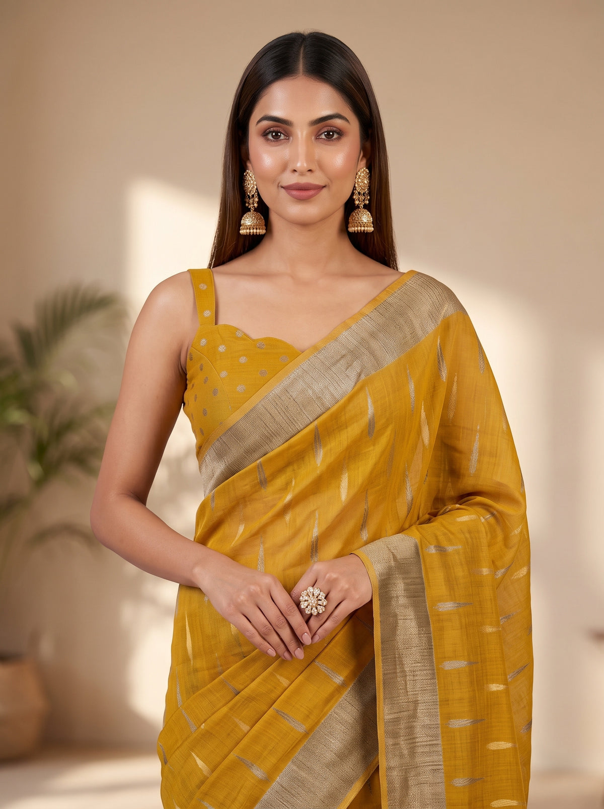 MIMOSA Mustard Banarasi Saree — pose 10 styling detail