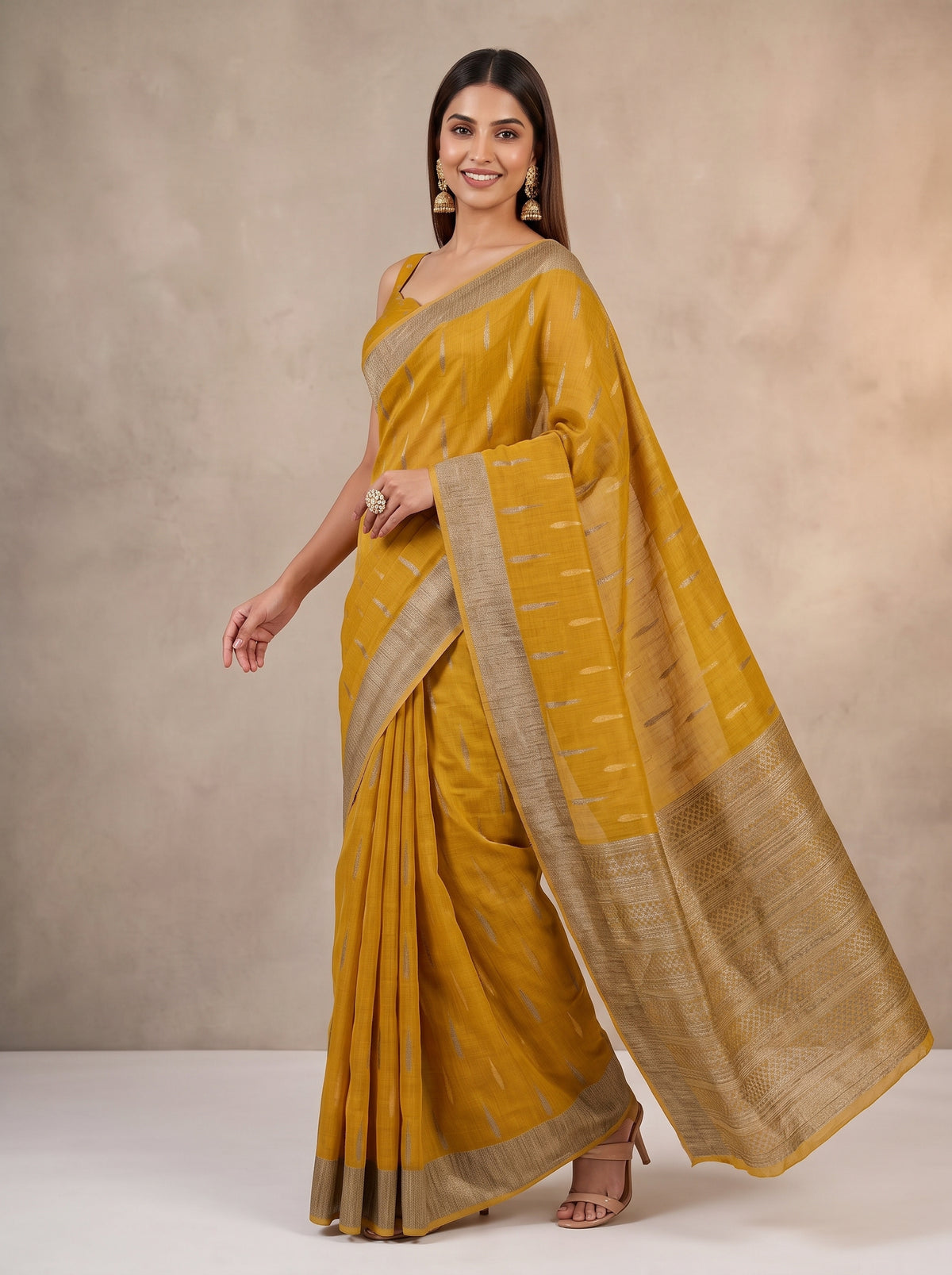 MIMOSA Mustard Banarasi Saree — pose 9 styling detail