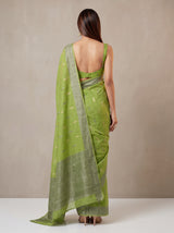 MIMOSA Olive Banarasi Saree — pose 2 styling detail