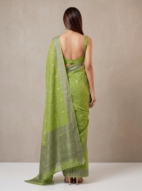 MIMOSA Olive Banarasi Saree — pose 2 styling detail
