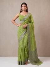 MIMOSA Olive Banarasi Saree — pose 4 styling detail