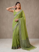 MIMOSA Olive Banarasi Saree — pose 5 styling detail