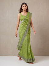 MIMOSA Olive Banarasi Saree — pose 6 styling detail