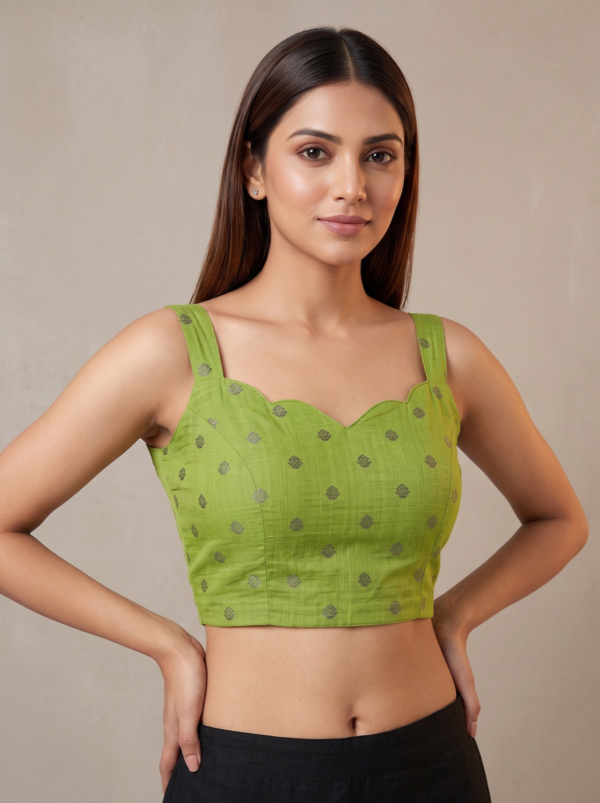 MIMOSA Olive Banarasi Saree — blouse close-up
