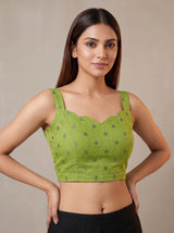 MIMOSA Olive Banarasi Saree — blouse close-up