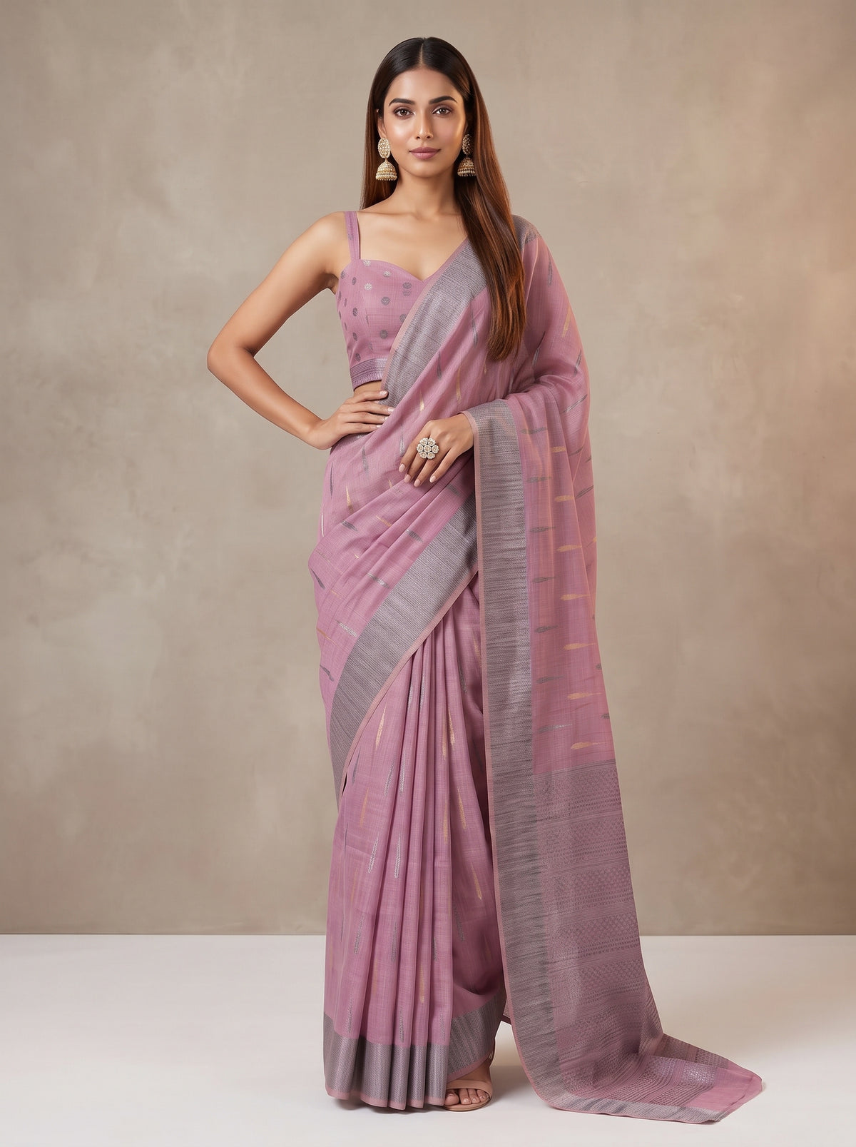 MIMOSA Pink Banarasi Saree — pose 4 styling detail