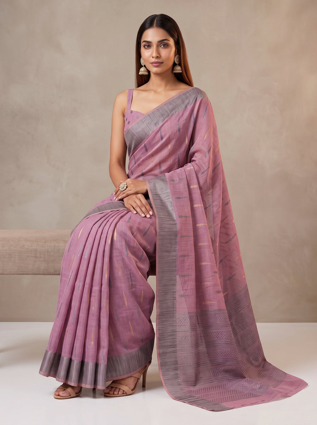 MIMOSA Pink Banarasi Saree — pose 8 styling detail
