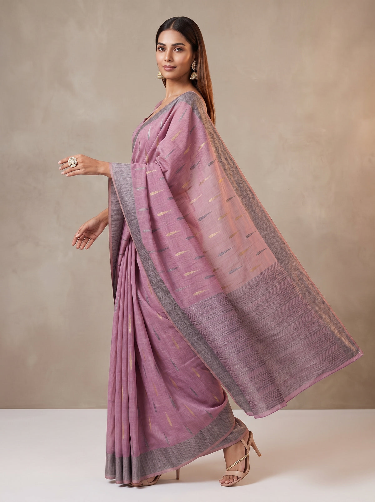 MIMOSA Pink Banarasi Saree — pose 9 styling detail