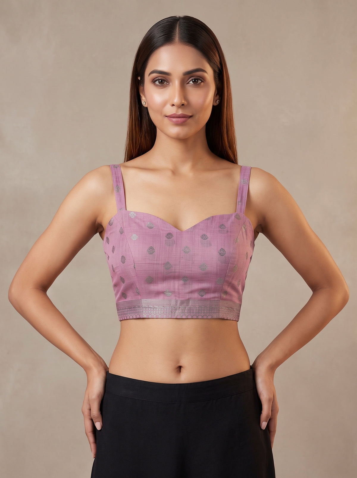 MIMOSA Pink Banarasi Saree — blouse close-up