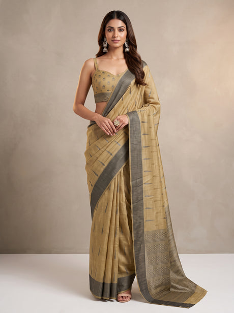 MIMOSA Tussar Banarasi Saree — front view on mannequin