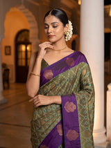 MIMOSA Green Pochampally Saree — pose 10 styling detail