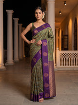 MIMOSA Green Pochampally Saree — pose 4 styling detail