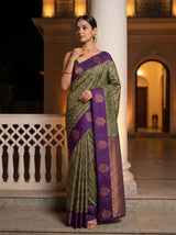 MIMOSA Green Pochampally Saree — pose 5 styling detail