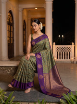 MIMOSA Green Pochampally Saree — pose 8 styling detail