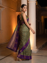 MIMOSA Green Pochampally Saree — pose 9 styling detail
