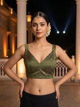 MIMOSA Green Pochampally Saree — blouse close-up