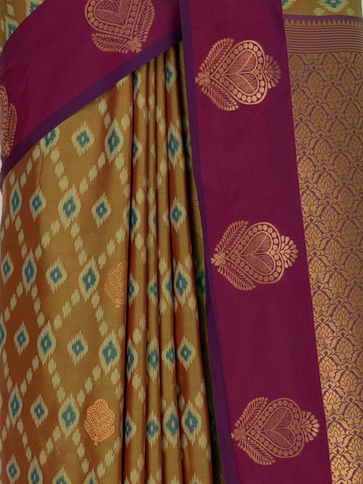 MIMOSA Mustard Pochampally Saree — fleets shot full lifestyle