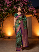 MIMOSA Green Pochampally Art Silk Saree — AI model lifestyle pose