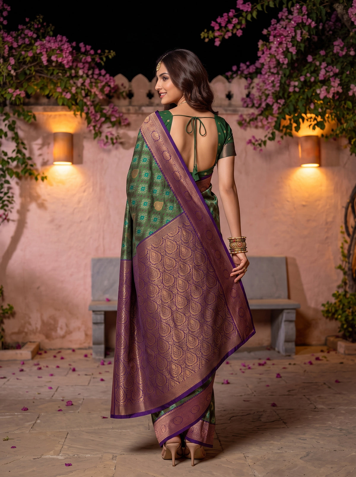 MIMOSA Green Pochampally Art Silk Saree — saree shot pallu and body