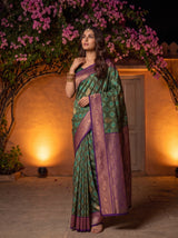 MIMOSA Green Pochampally Saree — pose 5 styling detail