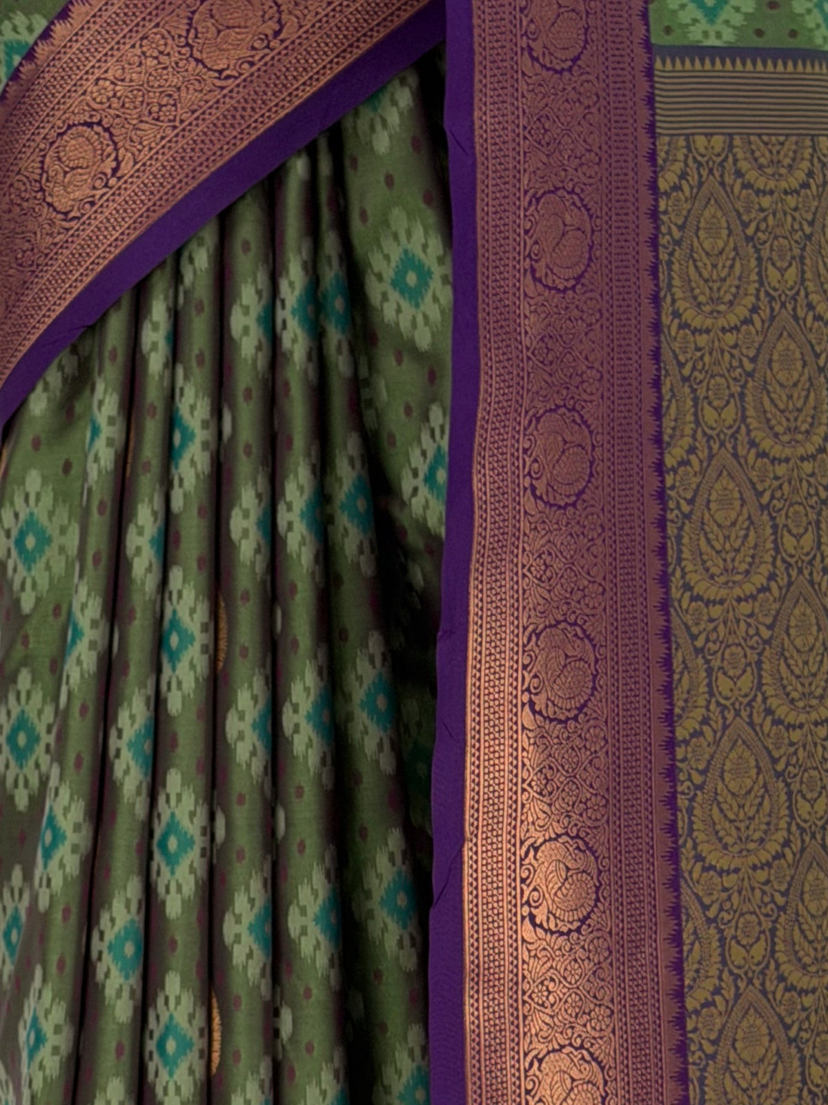 MIMOSA Green Pochampally Saree — fleets shot full lifestyle