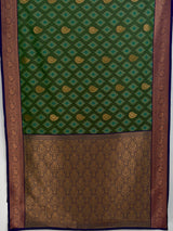 MIMOSA Green Pochampally Saree — pallu and zari work detail