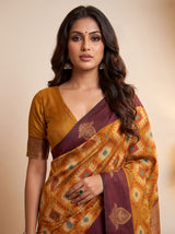 MIMOSA Mustard Pochampally Saree — pose 10 styling detail