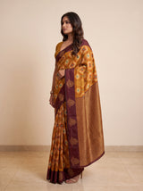 MIMOSA Mustard Pochampally Saree — pose 3 styling detail
